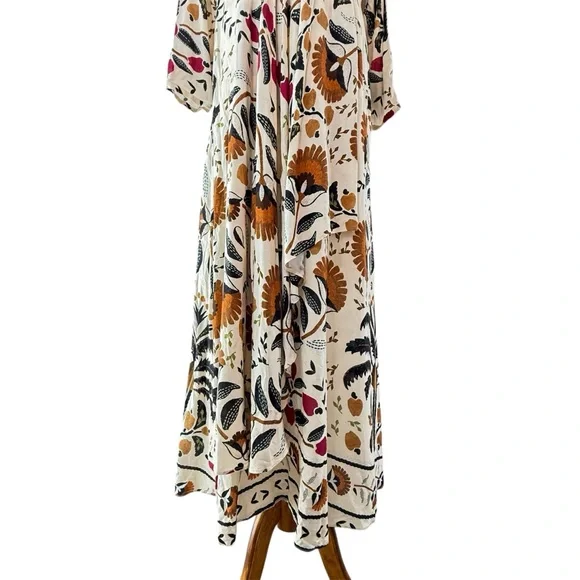 Farm Rio Palms Paradise Sand Long Sleeve V-Neck Floral Maxi Dress L - Picture 7 of 16
